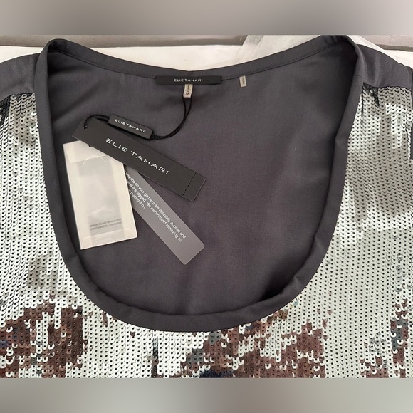 Elie Tahari NWT Silver Sequin Sleeveless Silk Top Scoop Neck Gorgeous Chic - Picture 3 of 10